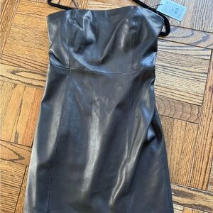 Theory Black Leather Strapless Dress